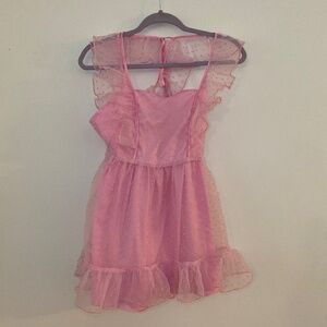 SUGARTHRILLZ XS PINK SWISSDOT TULLE MINI DRESS